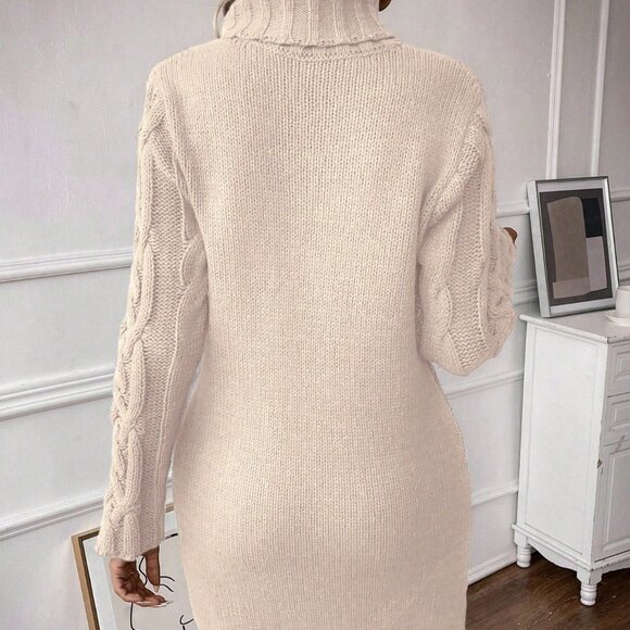 Apricot Casual Women's Turtleneck Sweater Dress Cloth - Picture 2 of 6